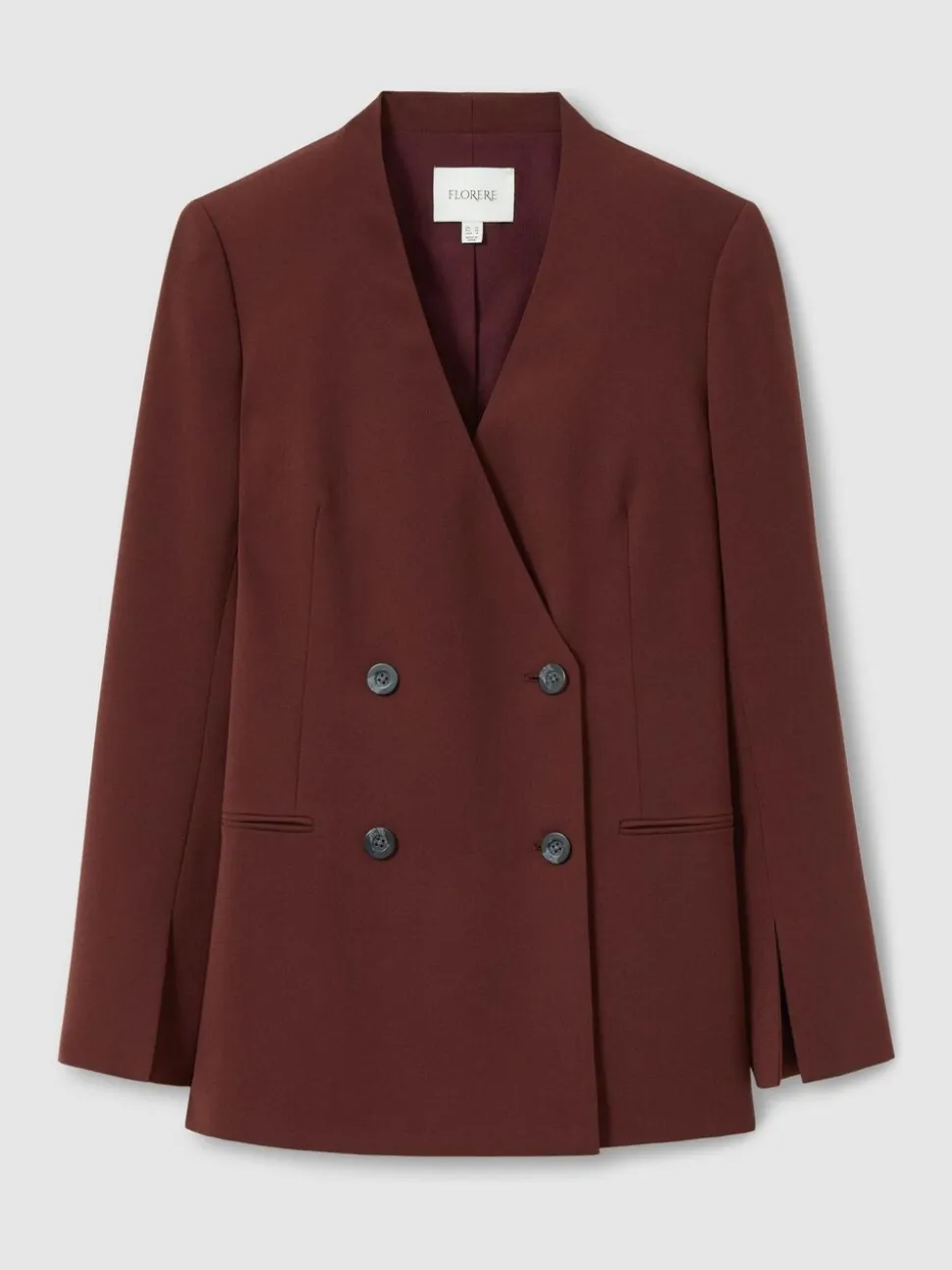 Florere Burgundy Collarless Double Breasted Blazer