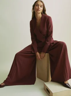 Florere Burgundy Collarless Double Breasted Blazer