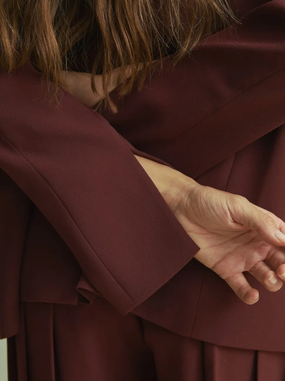 Florere Burgundy Collarless Double Breasted Blazer