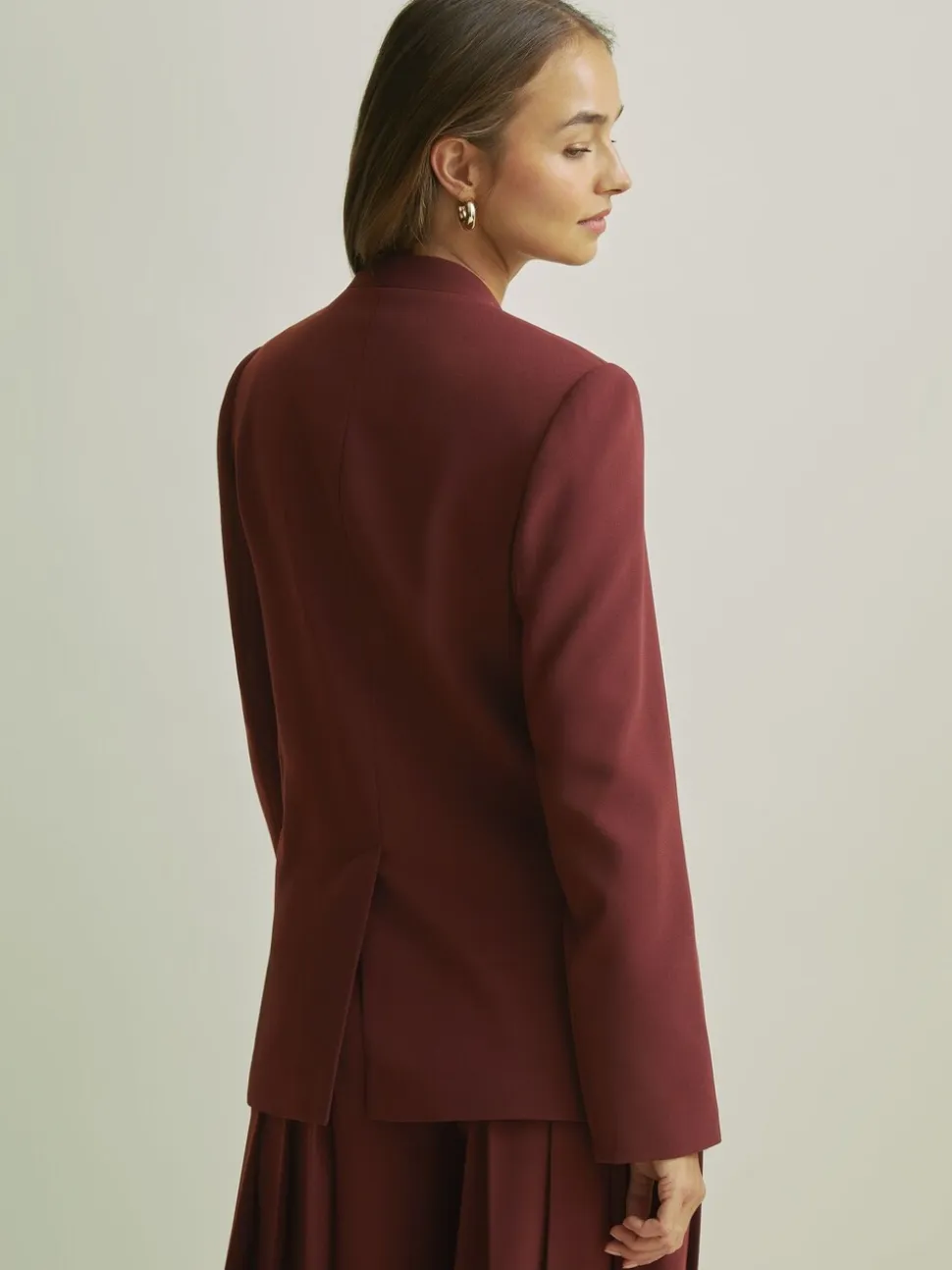Florere Burgundy Collarless Double Breasted Blazer