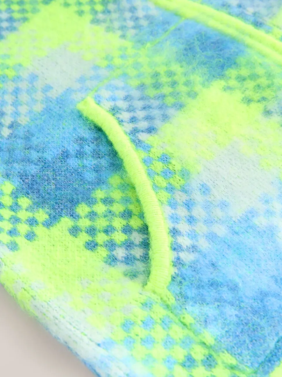 Fluro Green/Blue Check Zip-Up Knitted Brushed Gilet