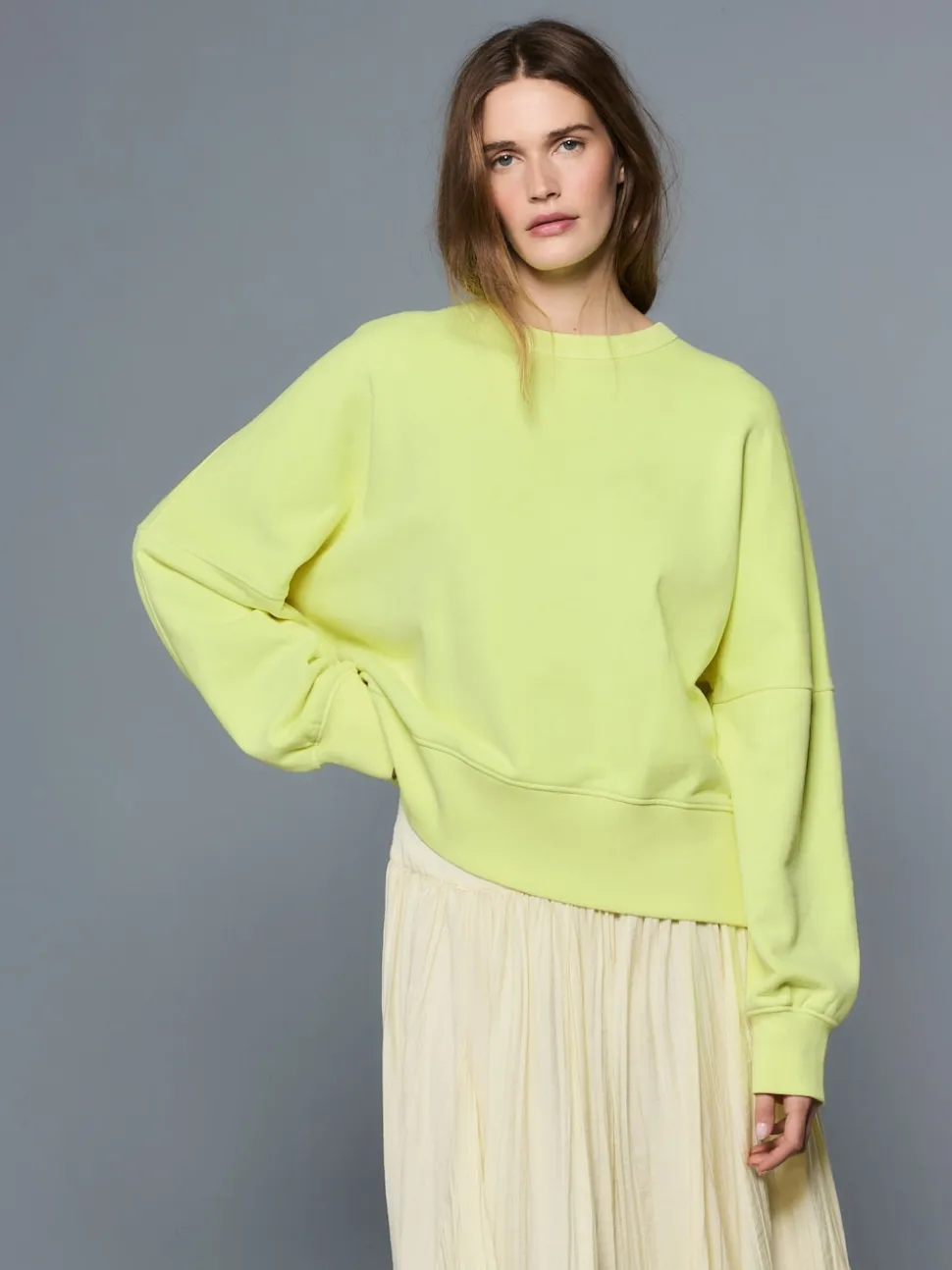 Fluro Lime Crew Neck Washed Sweatshirt