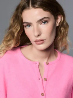 Fluro Pink Crew Neck Knitted Cardigan With Wool