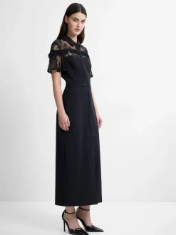 French Connection Black Miles Lace Mix Midi Dress