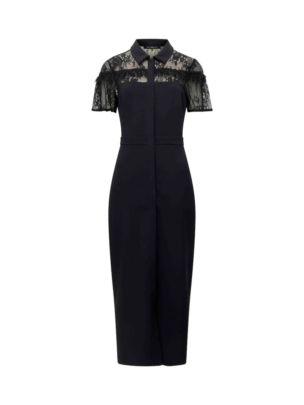 French Connection Black Miles Lace Mix Midi Dress