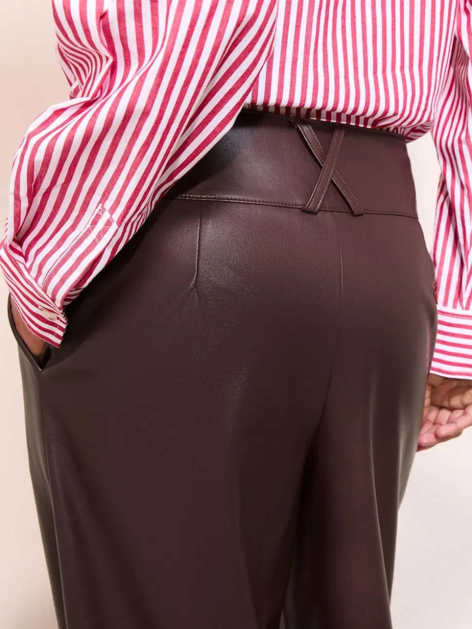Friends Like These Berry Red Faux Leather Pleated Wide Leg Trousers