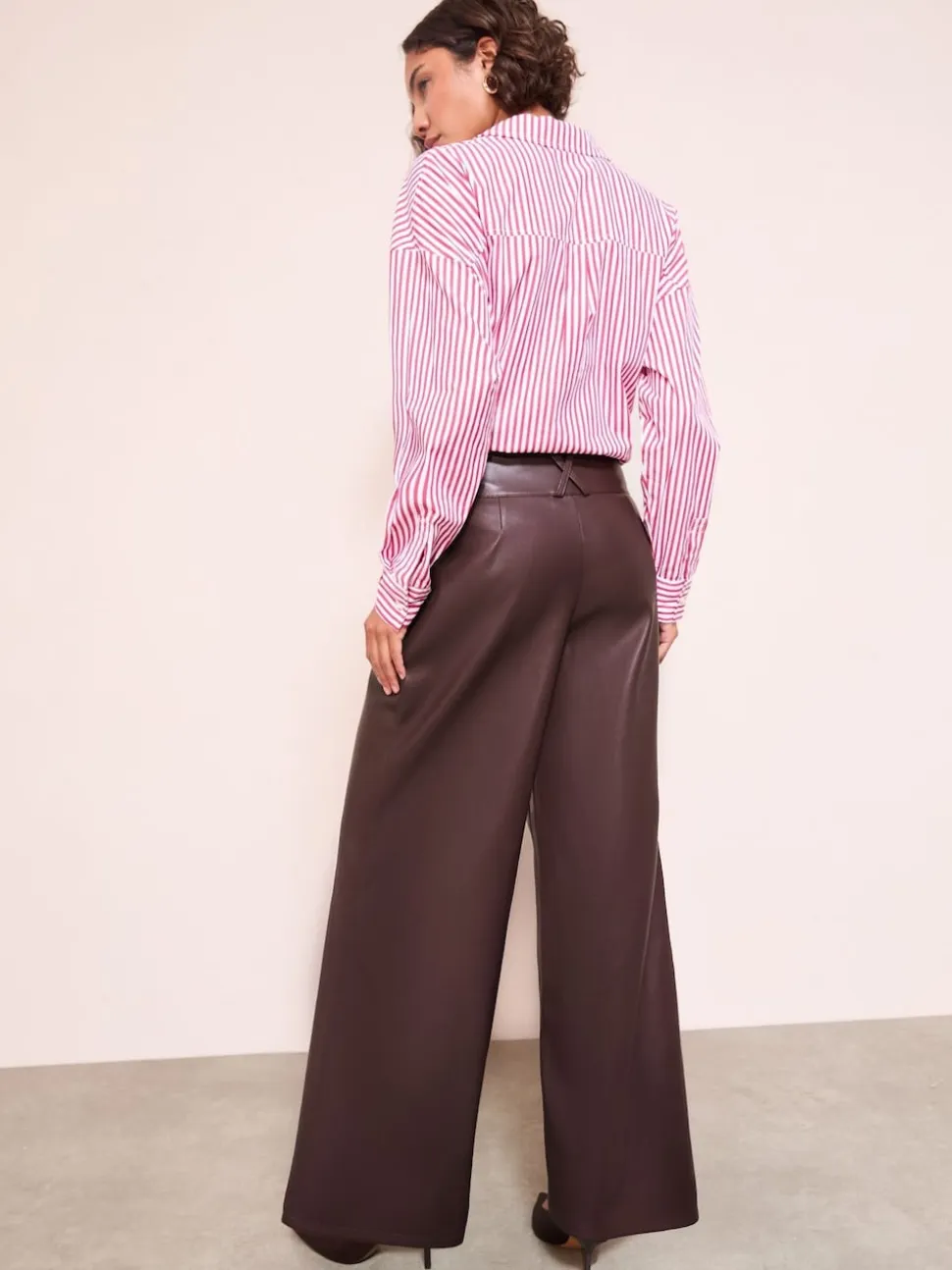 Friends Like These Berry Red Faux Leather Pleated Wide Leg Trousers