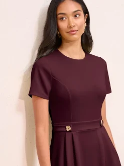 Friends Like These Berry Red Petite Tab Detail Short Sleeve Midi Tailored Dress