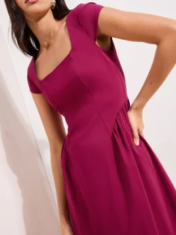 Friends Like These Berry Red Square Neck Sculpting Stretch Midaxi Dress