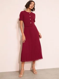 Friends Like These Berry Red Button Down 2-In-1 Pleated Dress