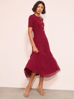 Friends Like These Berry Red Button Down 2-In-1 Pleated Dress