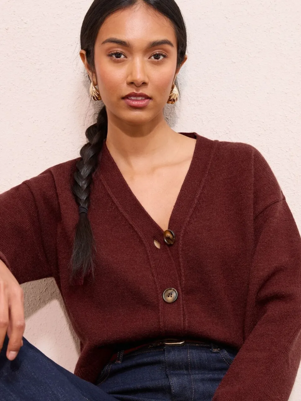 Friends Like These Berry Red V-Neck Exposed Seam Cardigan