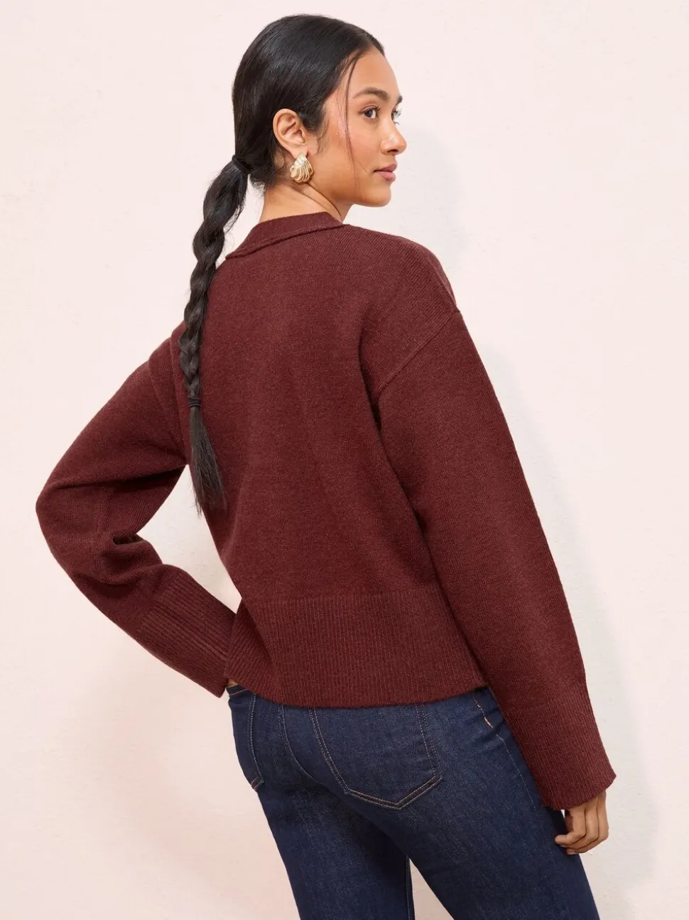 Friends Like These Berry Red V-Neck Exposed Seam Cardigan