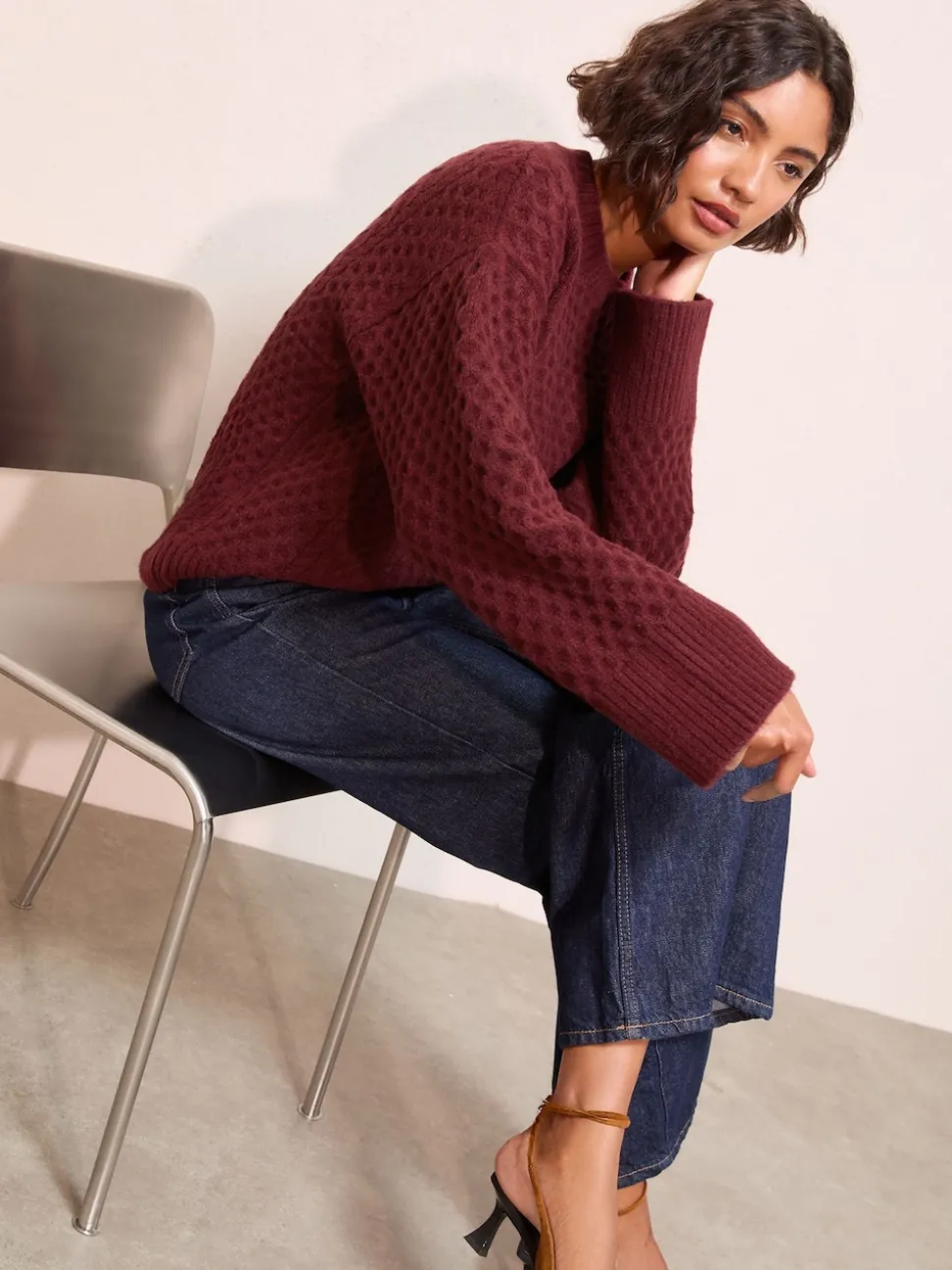 Friends Like These Berry Red Honeycomb Detail Jumper
