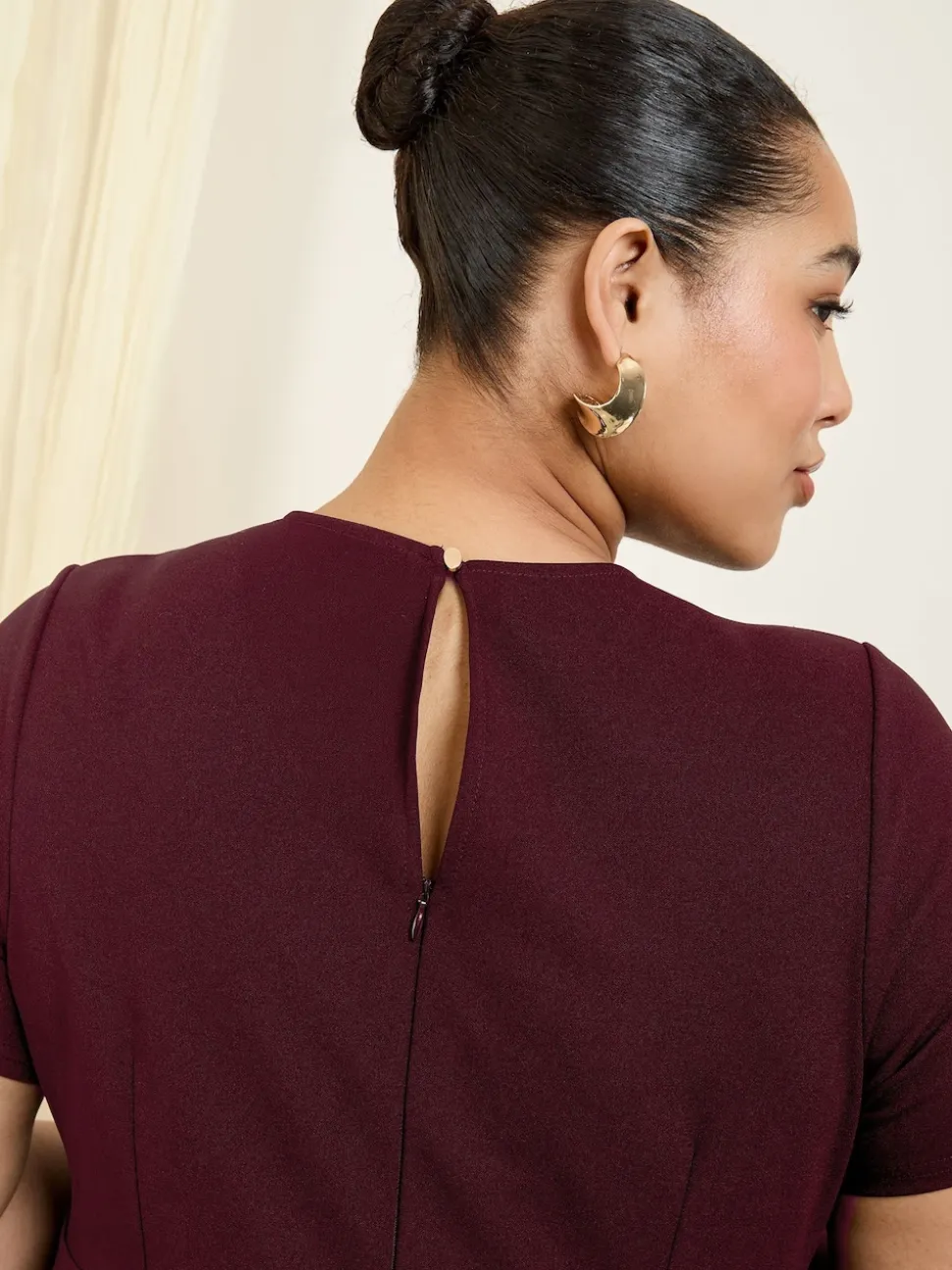 Friends Like These Berry Red Curve Tab Detail Short Sleeve Midi Tailored Dress