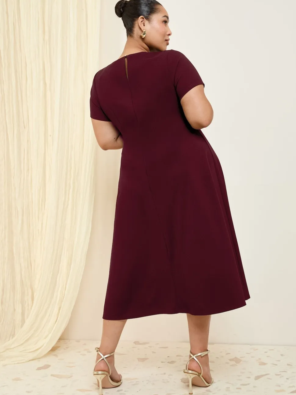 Friends Like These Berry Red Curve Tab Detail Short Sleeve Midi Tailored Dress