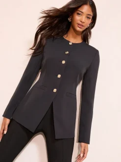 Friends Like These Black Collarless Button Front Blazer