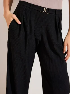 Friends Like These Black Crinkle Jersey Wide Leg Trousers with Buckle Front
