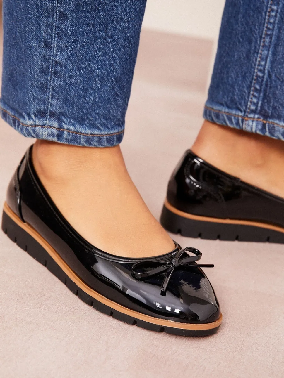Friends Like These Black Wide Fit Comfort Patent Faux Leather Flat Ballerina Shoes