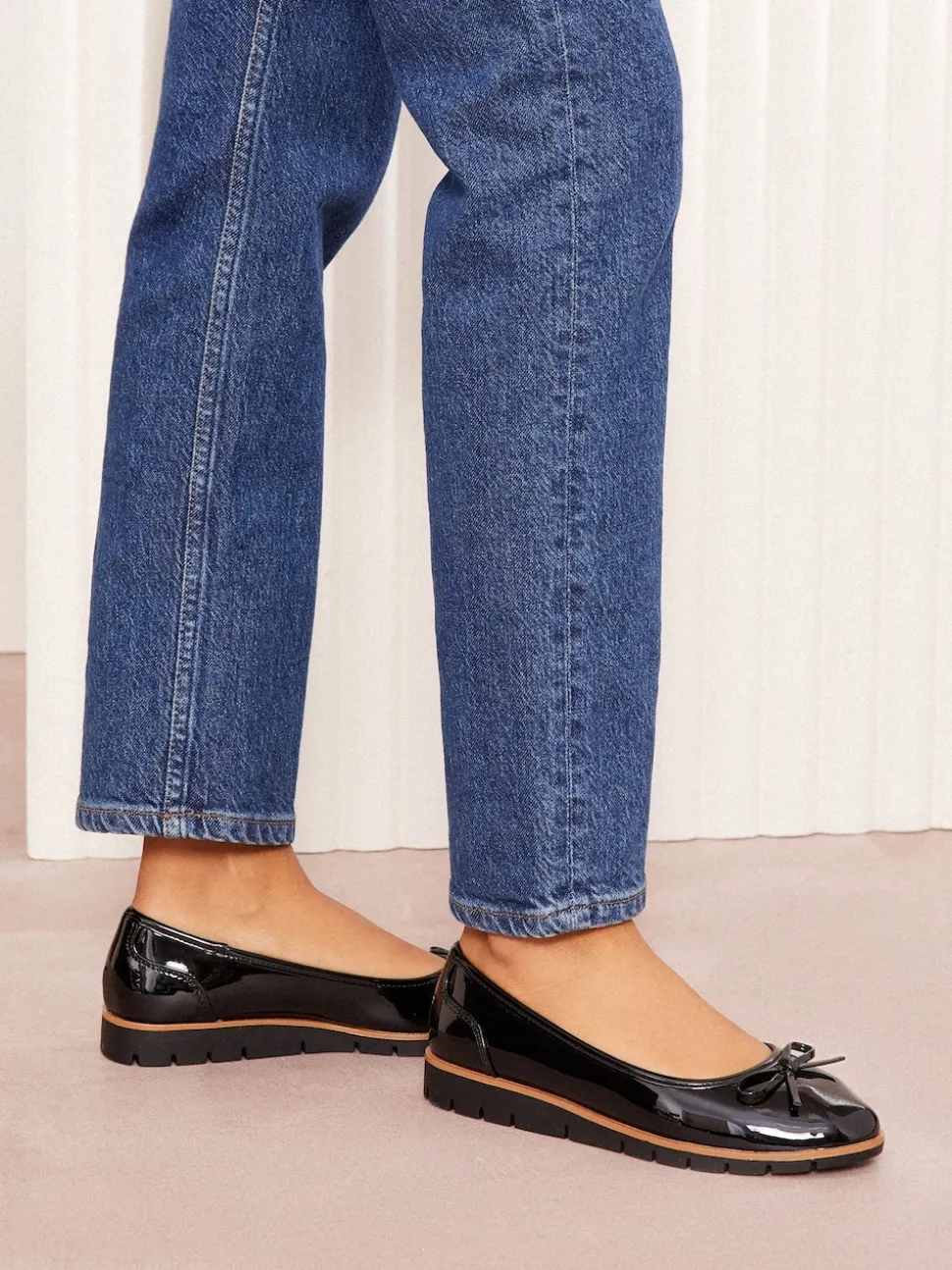 Friends Like These Black Wide Fit Comfort Patent Faux Leather Flat Ballerina Shoes