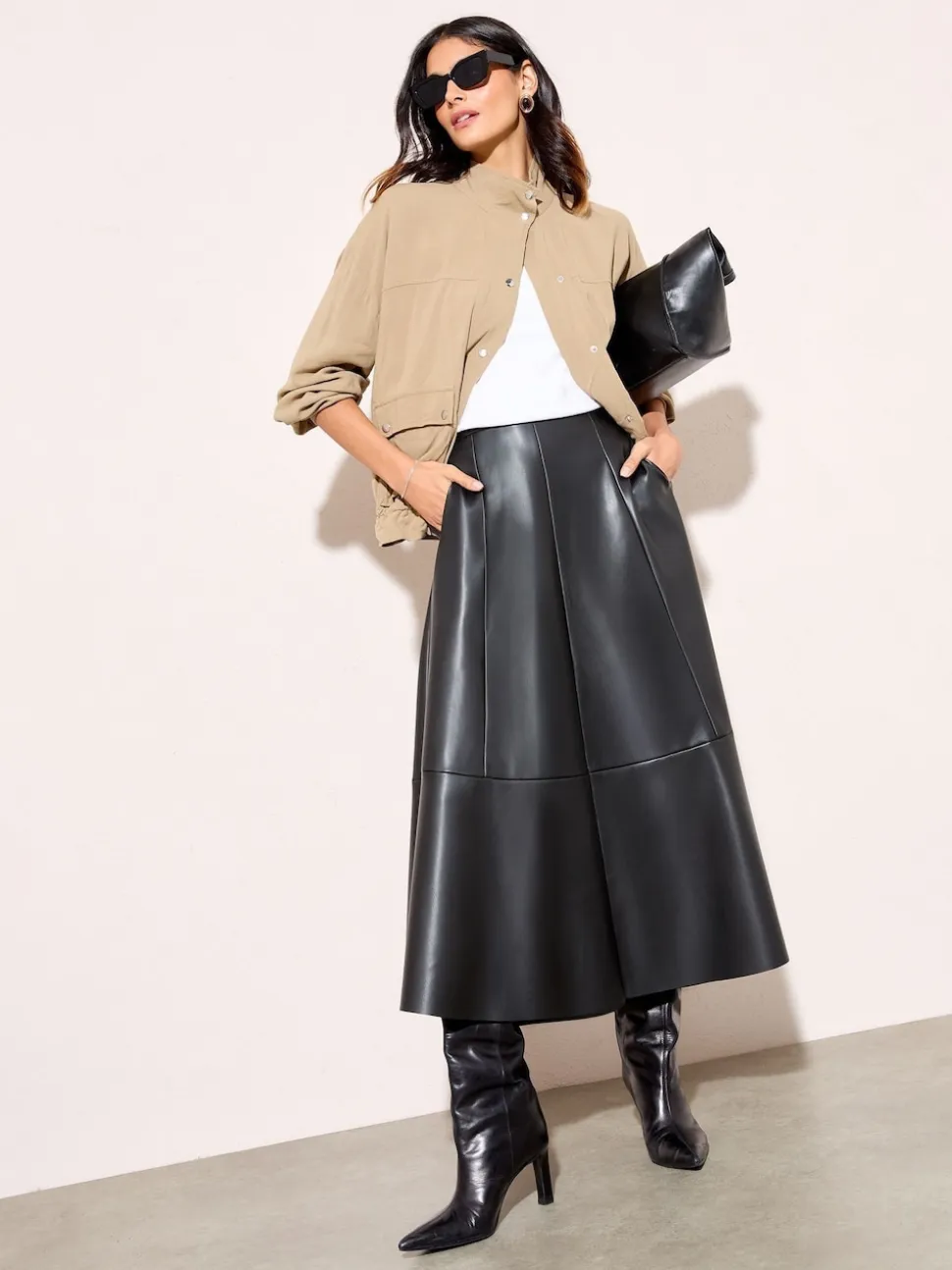 Friends Like These Black Petite Faux Leather Midi Skirt