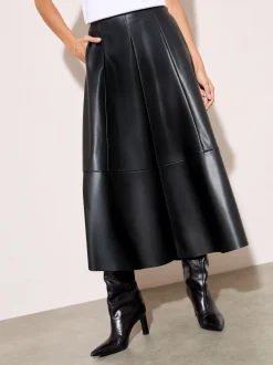 Friends Like These Black Petite Faux Leather Midi Skirt