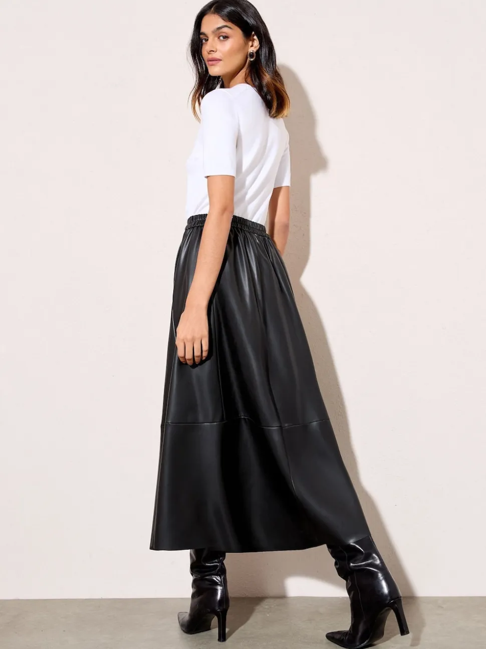 Friends Like These Black Petite Faux Leather Midi Skirt