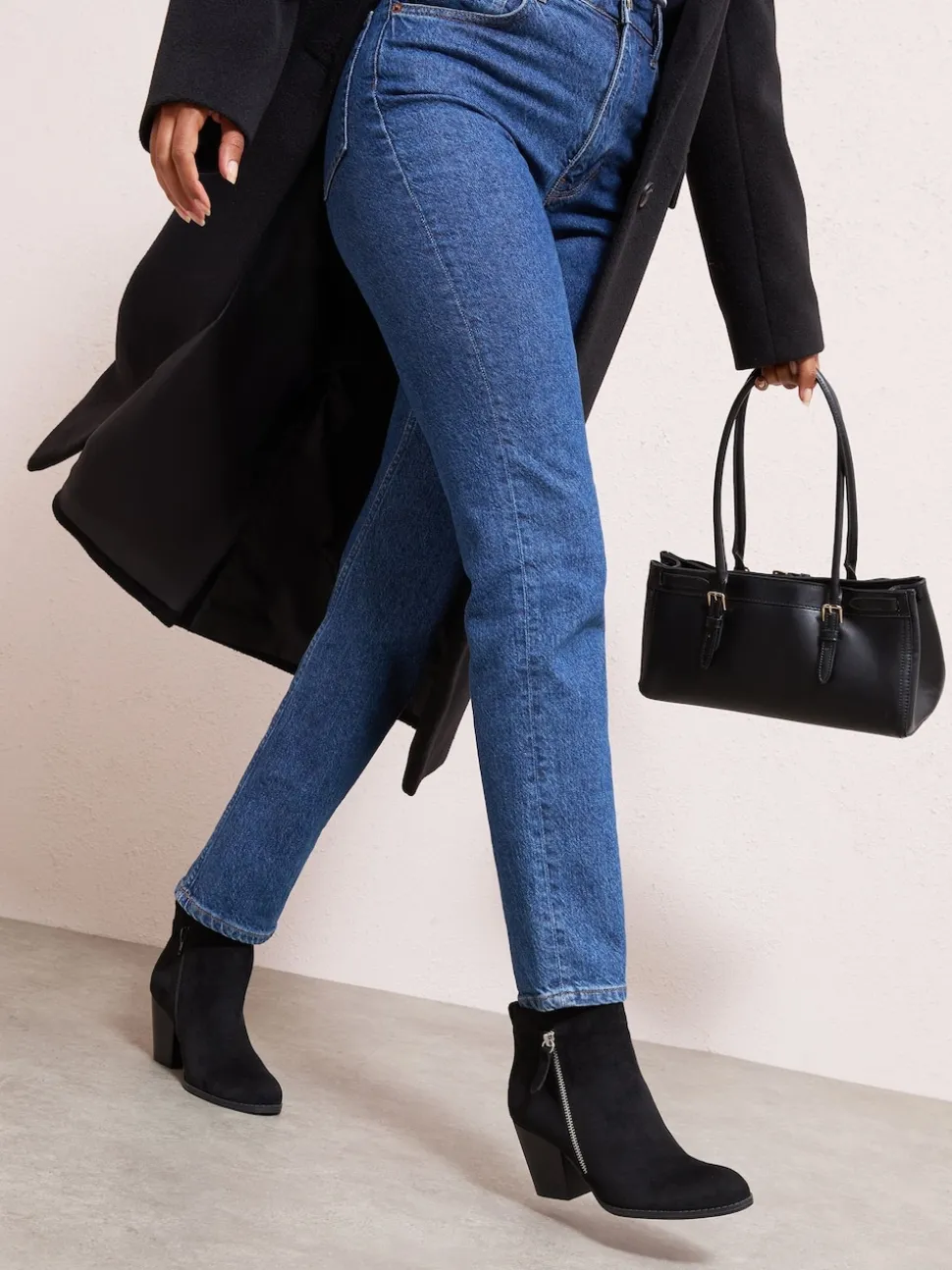Friends Like These Black Standard fit Stacked Heel Faux Suede Cuban Ankle Boots