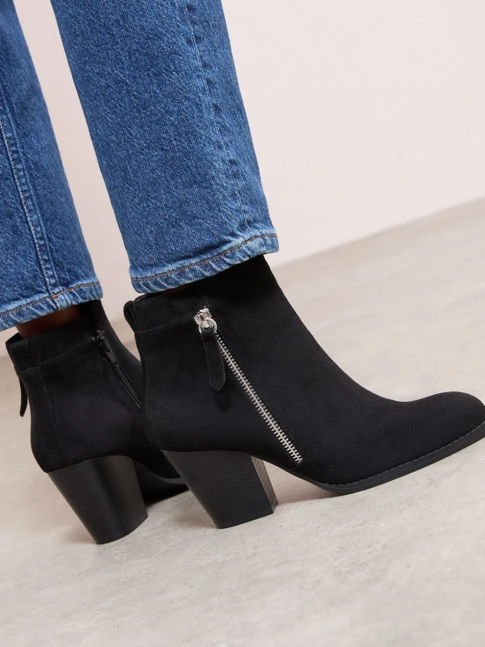 Friends Like These Black Standard fit Stacked Heel Faux Suede Cuban Ankle Boots