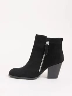Friends Like These Black Standard fit Stacked Heel Faux Suede Cuban Ankle Boots