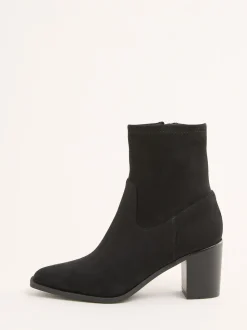 Friends Like These Black Faux Suede Mid Heel Western Style Smart Sock Ankle Boots