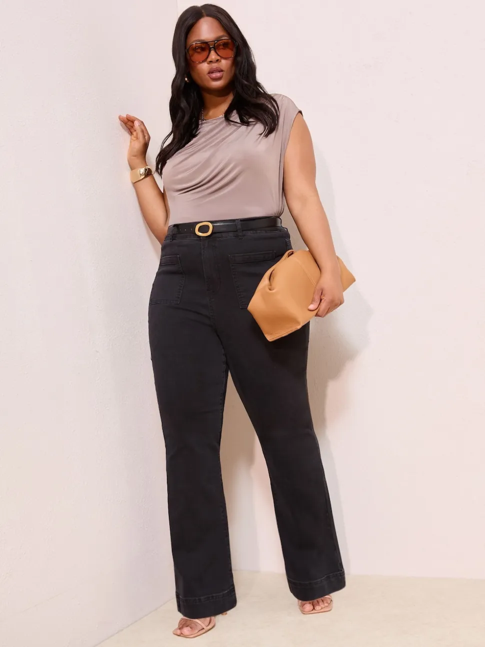 Friends Like These Black Curve High Waist Pocket Flare Jeans