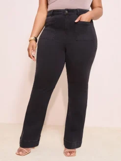 Friends Like These Black Curve High Waist Pocket Flare Jeans