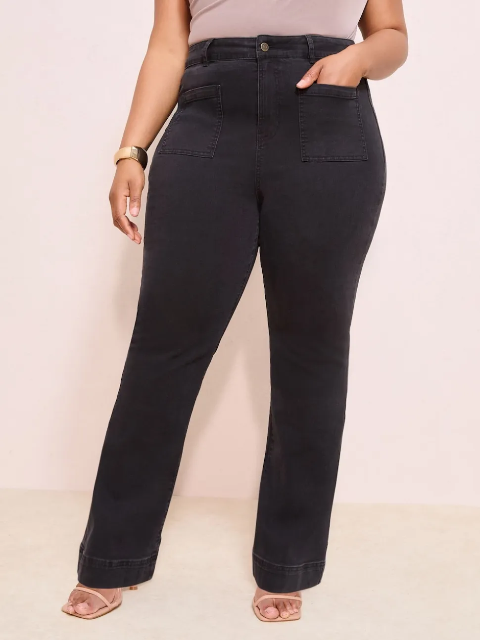 Friends Like These Black Curve High Waist Pocket Flare Jeans
