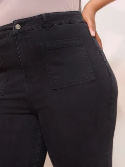 Friends Like These Black Curve High Waist Pocket Flare Jeans