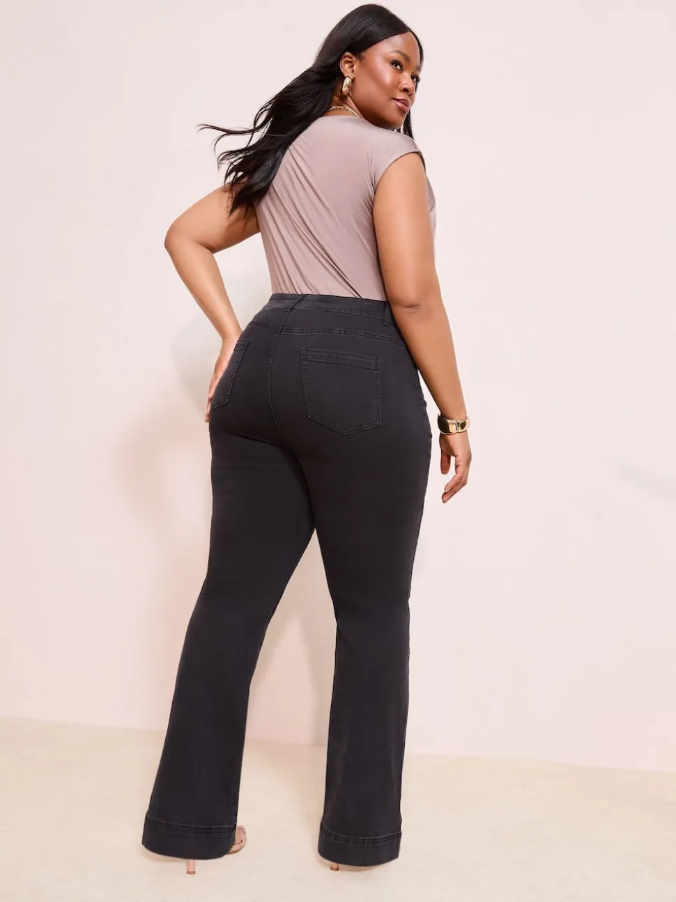 Friends Like These Black Curve High Waist Pocket Flare Jeans