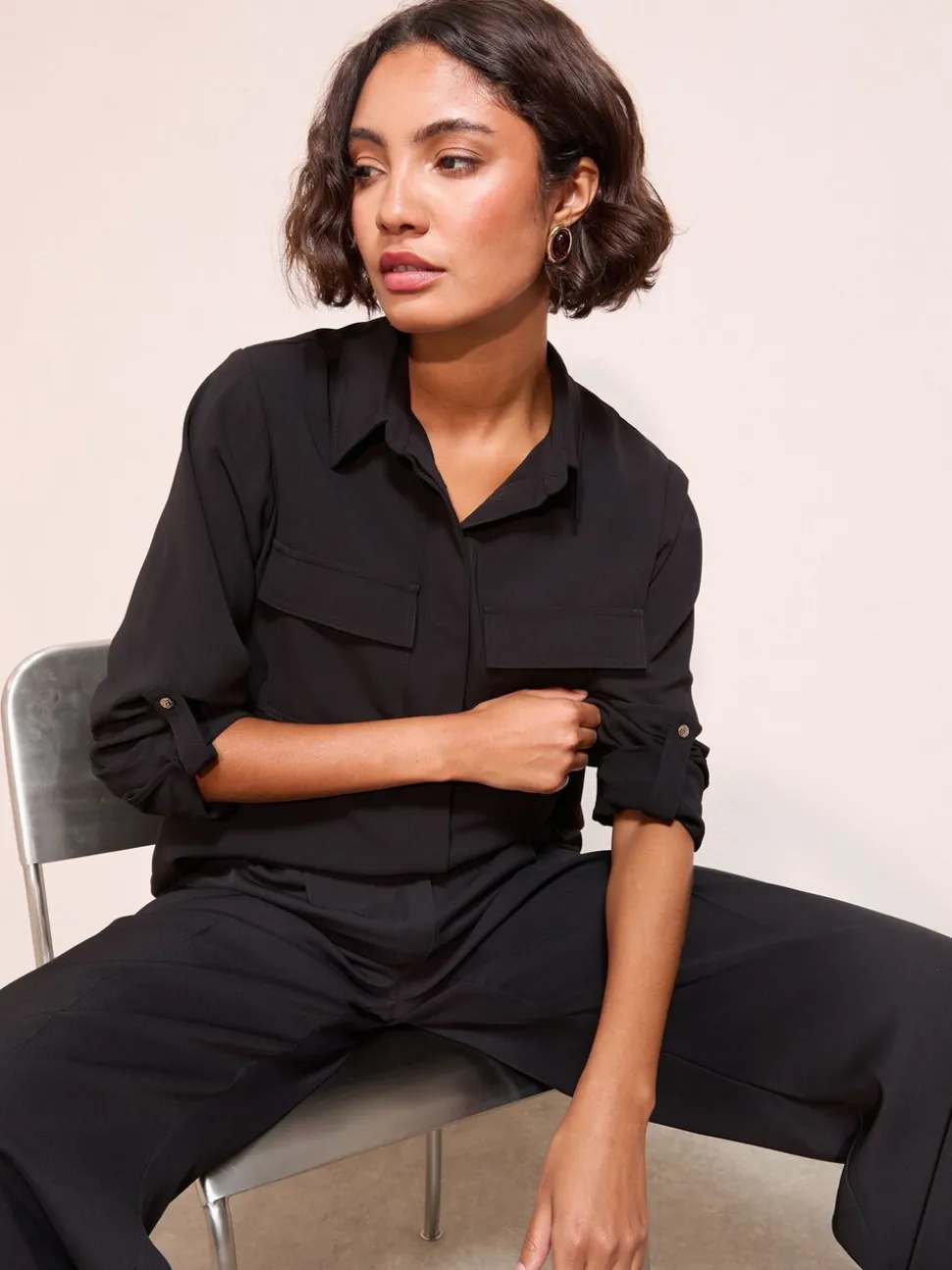 Friends Like These Black Tab Sleeve Utility Pocket Shirt