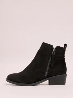 Friends Like These Black Wide Fit Mid Block Heel Side Zip Faux Suede Cuban Boots