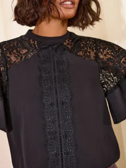 Friends Like These Black Lace Flutter Sleeve Blouse