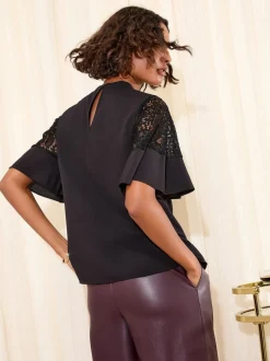 Friends Like These Black Lace Flutter Sleeve Blouse
