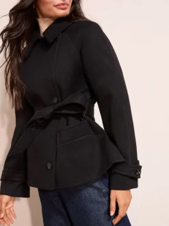 Friends Like These Black Short Belted Twill Collared Jacket