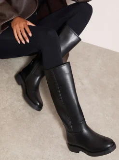 Friends Like These Black Standard fit Faux Leather Casual Flat Pull On Knee High Long Riding Boots