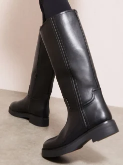 Friends Like These Black Standard fit Faux Leather Casual Flat Pull On Knee High Long Riding Boots