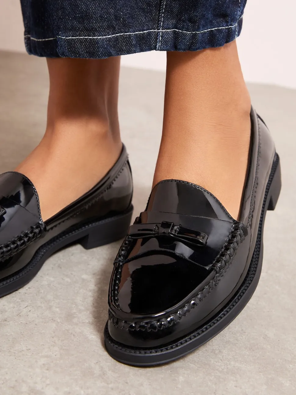Friends Like These Black Patent Faux Leather Comfort Bow Smart Loafers
