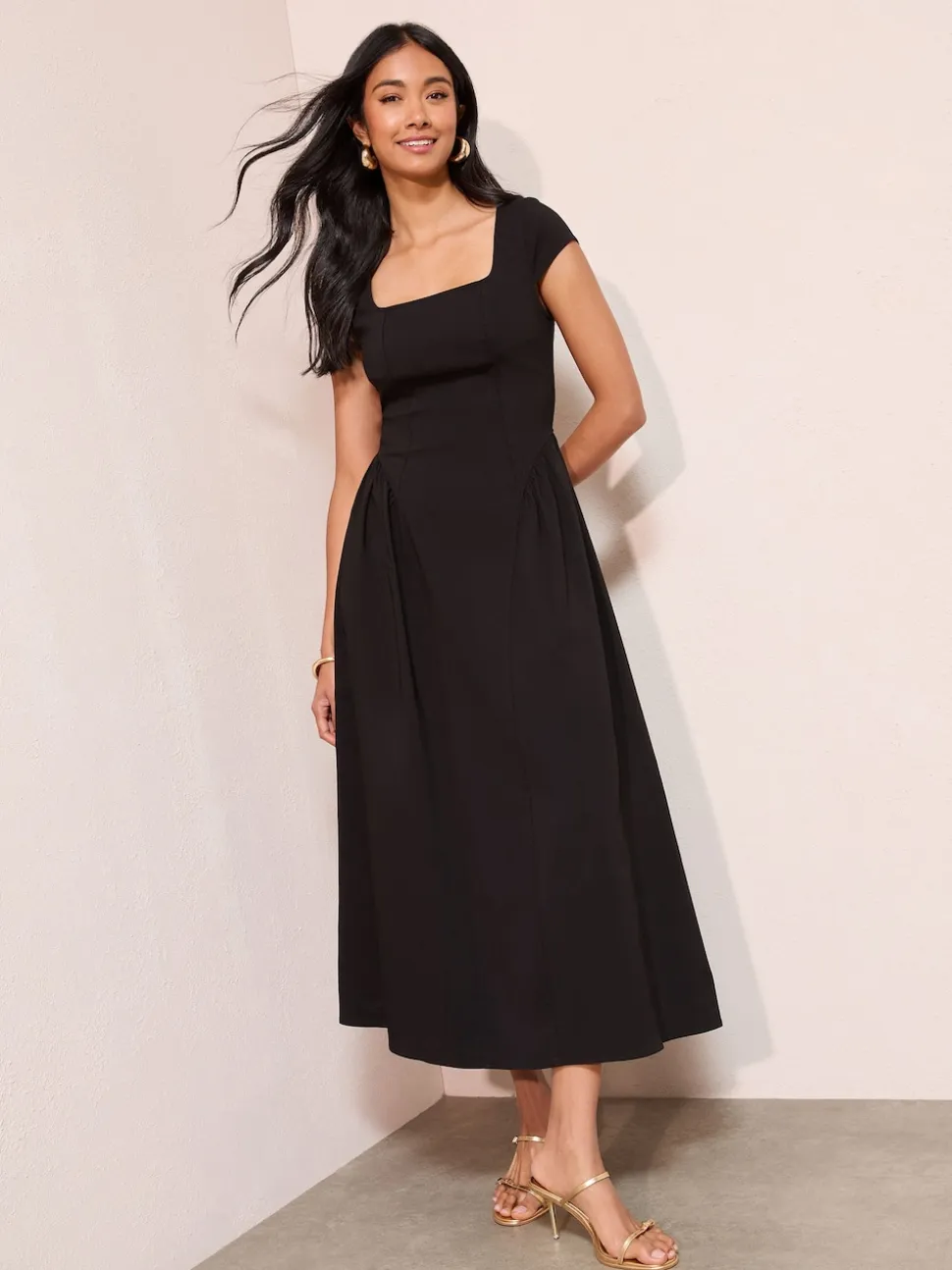 Friends Like These Black Square Neck Sculpting Stretch Midaxi Dress