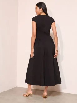 Friends Like These Black Square Neck Sculpting Stretch Midaxi Dress