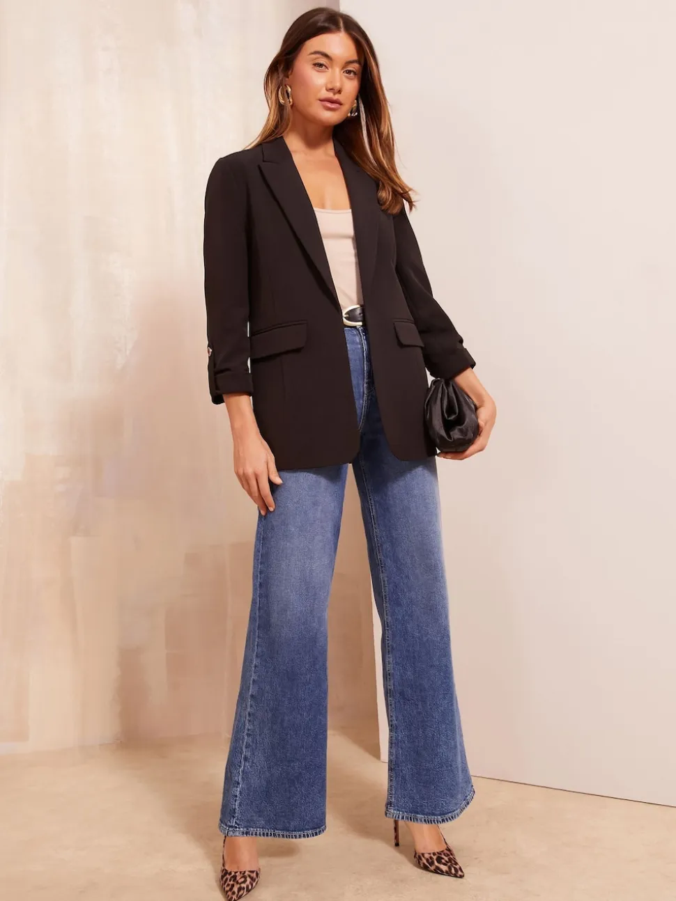 Friends Like These Black Petite Edge to Edge Tailored Sleeve Detail Blazer
