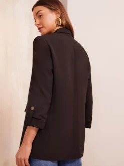 Friends Like These Black Petite Edge to Edge Tailored Sleeve Detail Blazer