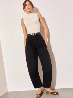 Friends Like These Black Denim Barrel Jeans