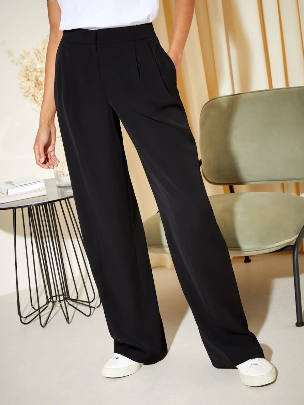 Friends Like These Black Petite Premium Elastic Back Tailored Wide Leg Trousers